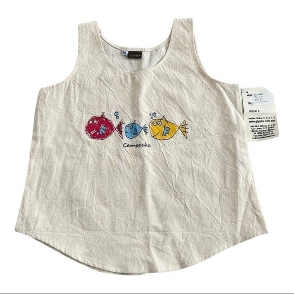 Little Blessings Girls Tank Top Size XL Beige Cream Fish Animal Print Cotton NWT